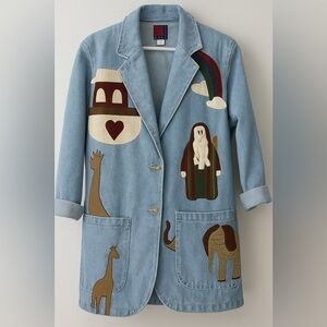 Vintage Hand-Painted Denim Jacket // Folk Art